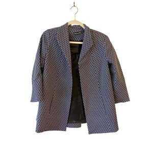 Estelle and Finn Blue Geometric Basketweave Open Front Blazer Jacket Size 4